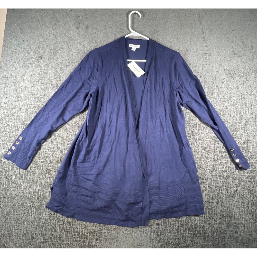 Charter Club Plus Womens 1X Intrepid Blue Open‎ Front Cardigan Gold Button